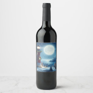 Étiquette Pour Bouteilles De Vin Phare de Noël nautique