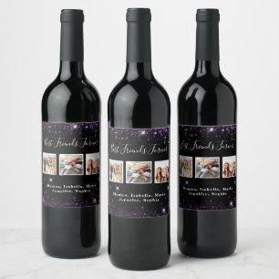 Étiquette Pour Bouteilles De Vin Photo amis pour toujours noir violet parties scint