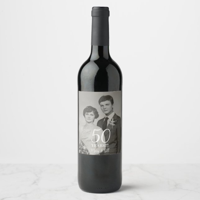 Étiquette Pour Bouteilles De Vin photo anniversaire de mariage personnalisée modern (Devant)