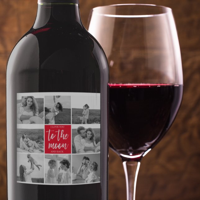 Étiquette Pour Bouteilles De Vin Photo Collage Couple Moderne & Citation De La Lune (Créateur téléchargé)