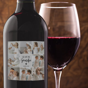 Étiquette Pour Bouteilles De Vin Photo Collage   We Love You Grand-Père Cadeau