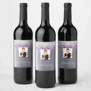 Étiquette Pour Bouteilles De Vin Photo d'anniversaire argent parties scintillant vi