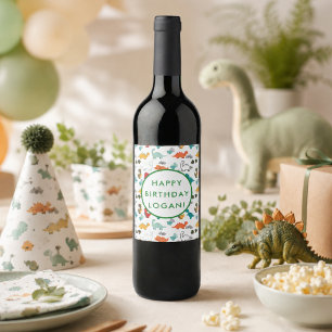 Étiquette Pour Bouteilles De Vin Photo d'anniversaire de dinosaure