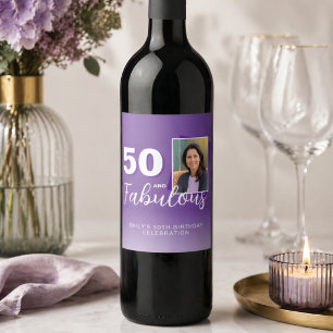 Étiquette Pour Bouteilles De Vin Photo de 50 ans Violet et Fabuleux 50e Anniversair