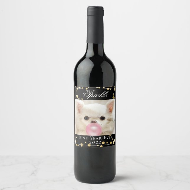 Étiquette Pour Bouteilles De Vin Photo de chien personnalisée moderne | Étoile pour (Devant)