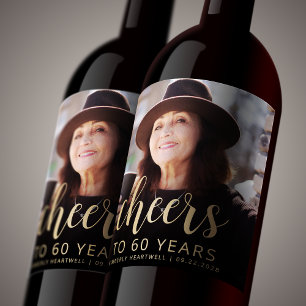 Étiquette Pour Bouteilles De Vin Photo de fête d'anniversaire 60 ans Tchin-tchin