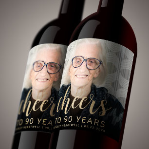 Étiquette Pour Bouteilles De Vin Photo de fête d'anniversaire 90 ans Tchin-tchin