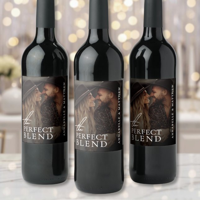 Étiquette Pour Bouteilles De Vin Photo de mariage Perfect Blend (Perfect Blend Wedding Photo Wine Label )