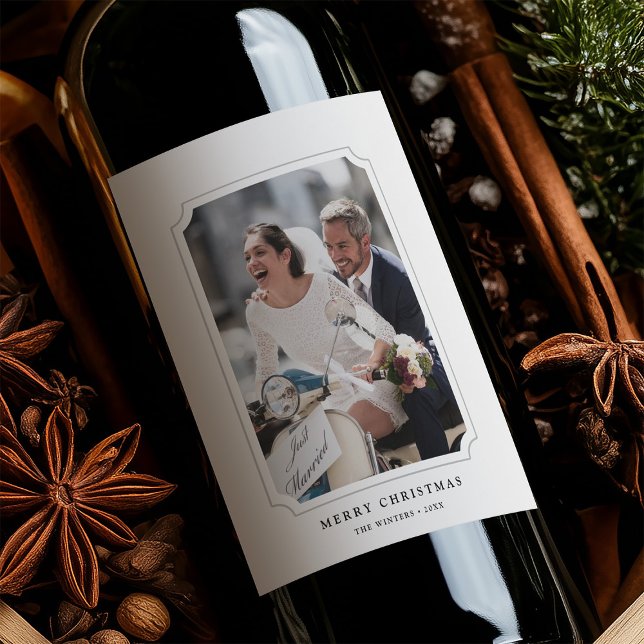 Étiquette Pour Bouteilles De Vin Photo de Noël Joyeux Minimal (Créateur téléchargé)