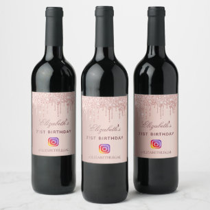 Étiquette Pour Bouteilles De Vin Photo Instagram rose de fête d'anniversaire