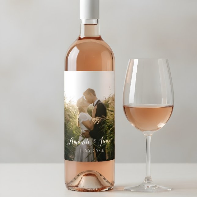 Étiquette Pour Bouteilles De Vin Photo Mariage de script simple (Créateur téléchargé)