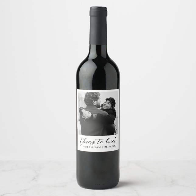 Étiquette Pour Bouteilles De Vin Photo minimaliste personnalisée Mariage Favoriser (Devant)