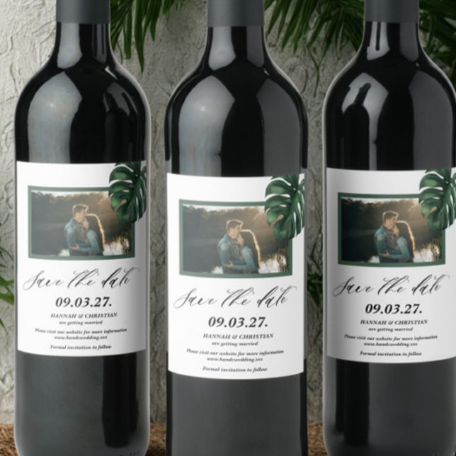Étiquette Pour Bouteilles De Vin Photo Monstera Feuille de palme tropicale Enregist (Créateur téléchargé)