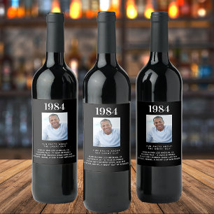 Étiquette Pour Bouteilles De Vin Photo noir fun faits bio année naissance