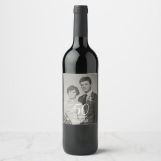Étiquette Pour Bouteilles De Vin photo personnalisé d'anniversaire de mariage moder