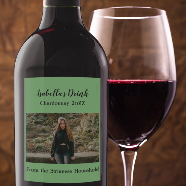 Étiquette Pour Bouteilles De Vin Photo personnalisée Causal Green Pays Automne (Créateur téléchargé)