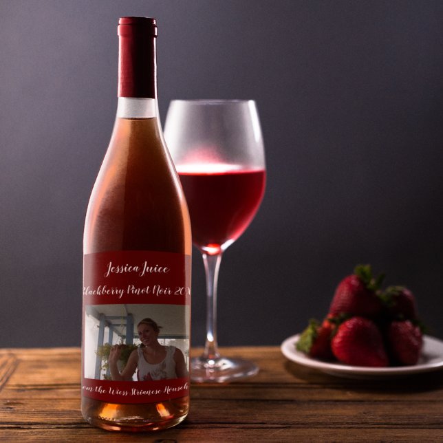 Étiquette Pour Bouteilles De Vin Photo personnalisée de la canneberge Décontractée (Créateur téléchargé)