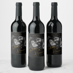 Étiquette Pour Bouteilles De Vin Photo personnalisée en forme de puzzle noir et or