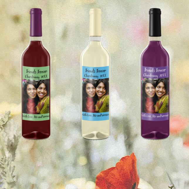 Étiquette Pour Bouteilles De Vin Photo personnalisée Sage Amis pour toujours (Créateur téléchargé)