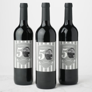Étiquette Pour Bouteilles De Vin Photo Vintage Golfeur Gris Blanc 50e Anniversaire