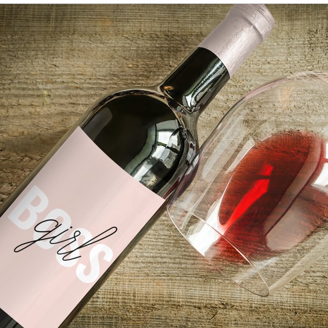 Étiquette Pour Bouteilles De Vin Phrase moderne Pastel Rose fille Boss Phrase (Créateur téléchargé)