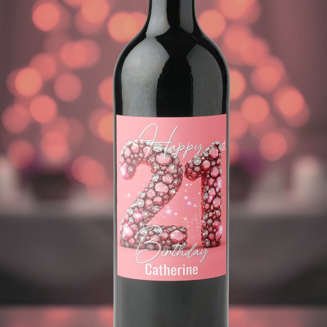 Étiquette Pour Bouteilles De Vin Pierres grasses roses et blanches 21e anniversaire (Créateur téléchargé)