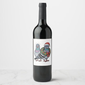 Étiquette Pour Bouteilles De Vin Pigeons de Noël drôles Oiseaux de fête