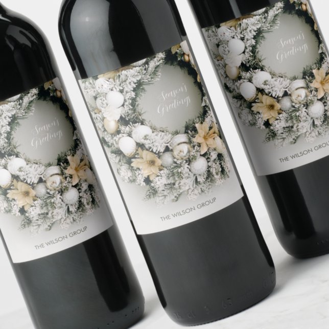 Étiquette Pour Bouteilles De Vin Pin neigeux - couronne de Noël (Créateur téléchargé)