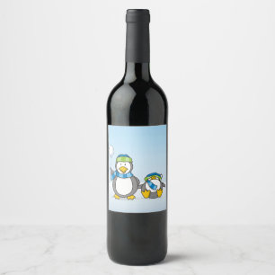Étiquette Pour Bouteilles De Vin Pingouins à neige