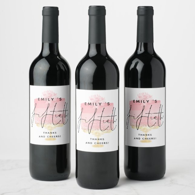 Étiquette Pour Bouteilles De Vin Pink Cake Name 50th Birthday Merci (Bouteilles)