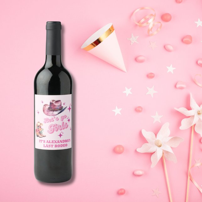 Étiquette Pour Bouteilles De Vin Pink Cowgirl Nashville Let's Go Girls Bachelorette (Créateur téléchargé)