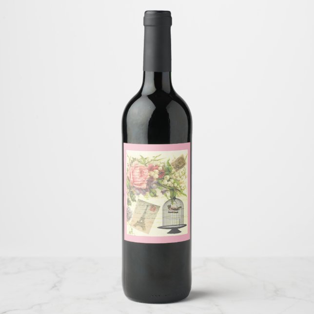 Étiquette Pour Bouteilles De Vin Pink French Thème Vintage Paris (Devant)