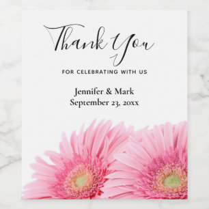 Étiquette Pour Bouteilles De Vin Pink Gerbera Daisies Élégant Mariage de photograph