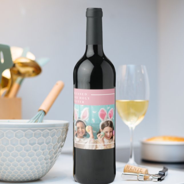 Étiquette Pour Bouteilles De Vin Pink Happy Blessed Easter | Venin (Créateur téléchargé)