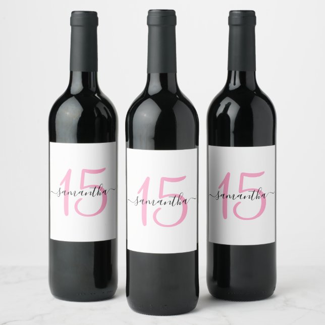 Étiquette Pour Bouteilles De Vin Pink personnalisé 15e anniversaire (Bouteilles)