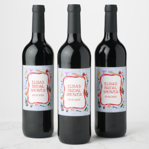 Étiquette Pour Bouteilles De Vin Pique-nique Vichy Moderne Mignon DOUCHE DE MARIÉE 