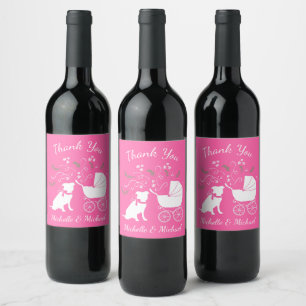 Étiquette Pour Bouteilles De Vin Pit Bull Chien Baby shower rose fille Pitbull