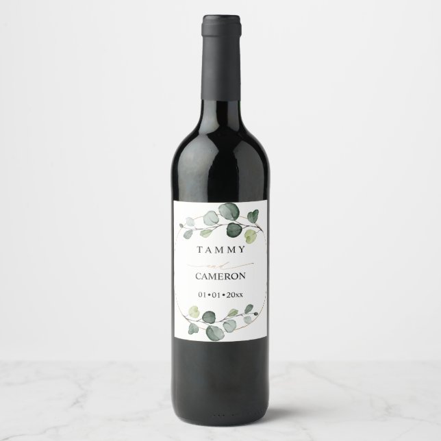 Étiquette Pour Bouteilles De Vin PixDezines Aquarelle Rustique Verdure Eucalyptus (Devant)