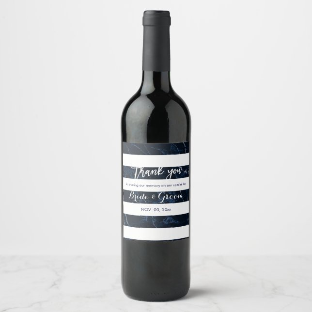 Étiquette Pour Bouteilles De Vin PixDezines bandes de marbre blanc/bleu (Devant)