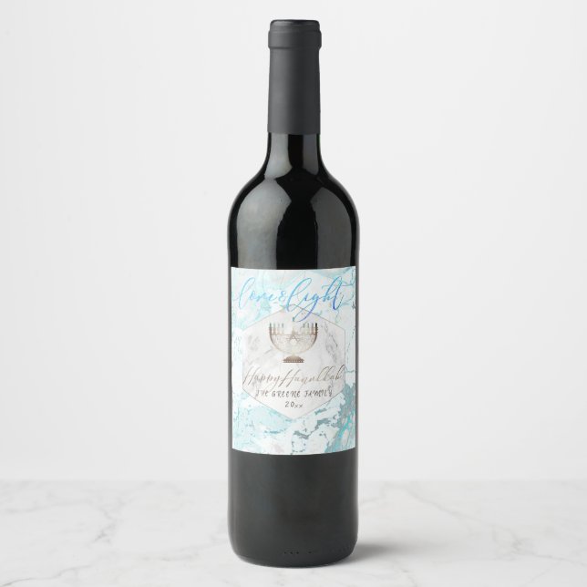 Étiquette Pour Bouteilles De Vin PixDezines Love+Light Hanoukka, Marbre (Devant)