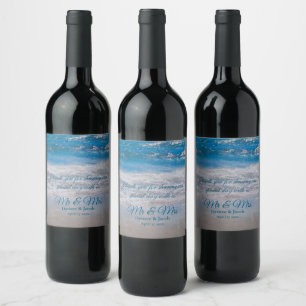 Étiquette Pour Bouteilles De Vin Plage Bleu Mariage tropical Vagues océaniques côti
