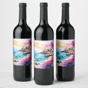 Étiquette Pour Bouteilles De Vin "Plage isolée"