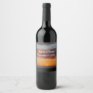 Étiquette Pour Bouteilles De Vin Plage mariage Ocean Sunset Bright Orange Sky Beach