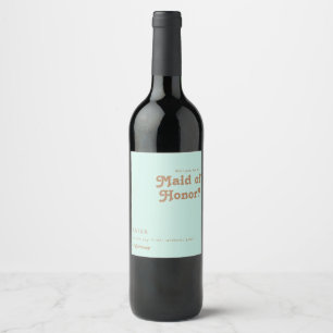 Étiquette Pour Bouteilles De Vin Plage Retro   Aqua Maid Of Honor Proposition