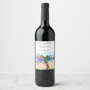 Étiquette Pour Bouteilles De Vin Plage Scène Mariage Vin Étiquette