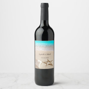 Étiquette Pour Bouteilles De Vin Plage tropicale,étoile de mer,coquillage