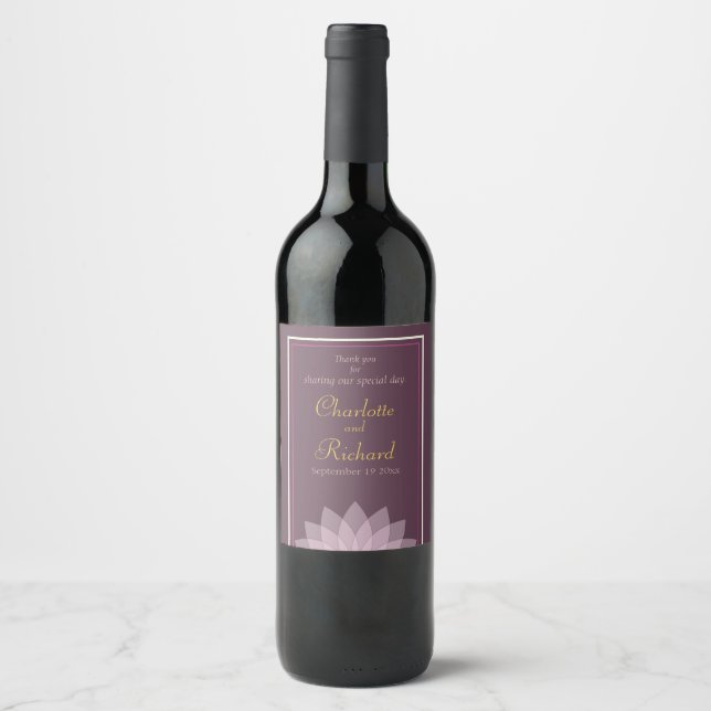 Étiquette Pour Bouteilles De Vin Plum d'aubergine et mariage floral rose (Devant)