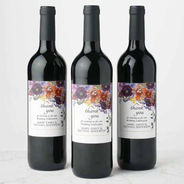Étiquette Pour Bouteilles De Vin Plum Orange Floral Personnalisé (Bouteilles)