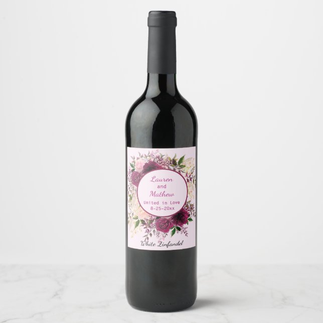 Étiquette Pour Bouteilles De Vin Plum romantique Bourgogne, rose pâle Personnalisé (Devant)