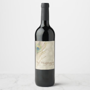 Étiquette Pour Bouteilles De Vin Plume de paon exotique doré Glam élégant Party